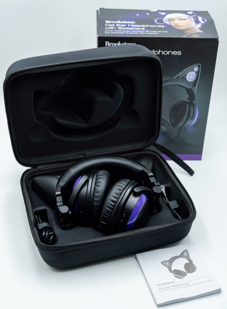 Brookstone Wired Purple Cat Ear Headphones With External Speakers