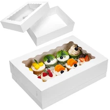 10pcs 14x10x4in Sheet Cake Boxes White Rectangle Bakery Boxes with Window, fo...