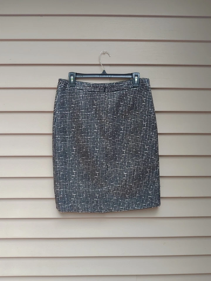 Tory Burch Black Abstract Geo-Print Skirt SIZE 10 Cotton Silk Wool Straight - Image 4 of 4