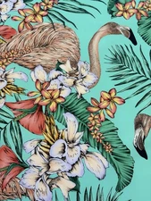 MATTHEW WILLIAMSON "FLAMINGO CLUB/01" green/coral Tropical-$360-53.5"x45.5"L