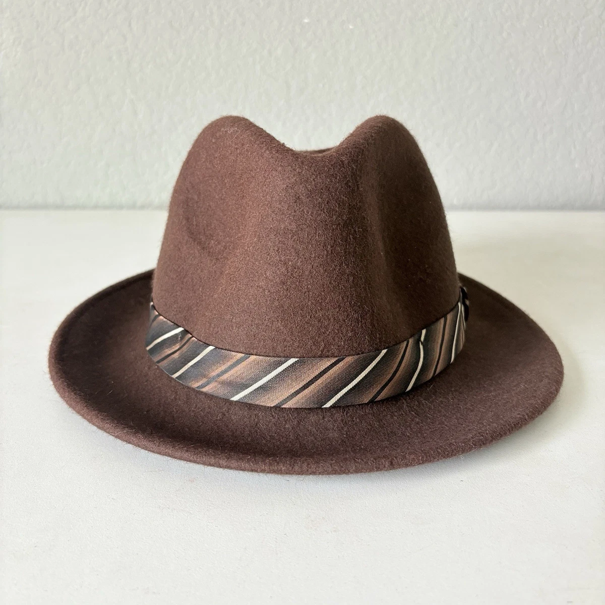 Goorin Bros Brown 100% Wool Wide Brim Fedora Hat Medium 100-8845 Pinched Crown Goorin River Gray Wide Brim Merino Wool Felt Fedora – Goorin  main image 4