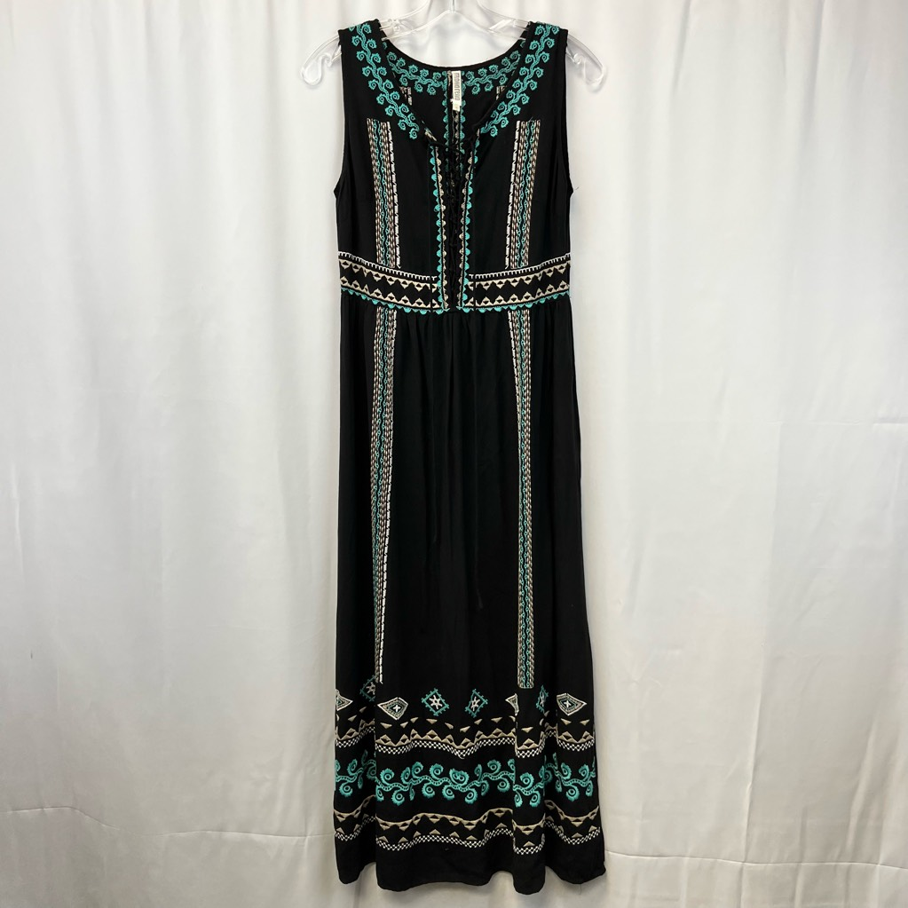 Monoreno Womens Maxi Dress Black Turquoise Floral Sleeveless Embroidered Boho S Monoreno Womens Maxi Dress Black Turquoise Floral Sleeveless Embroidered Boho S
