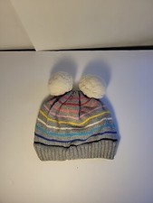 Baby Gap Multicolored Striped Beanie with Faux Fur Poms Size Medium/Large
