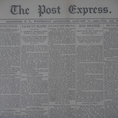 1893 POST EXPRESS Death Benjamin H. Butler, Mining Explosion Typhus John Conway