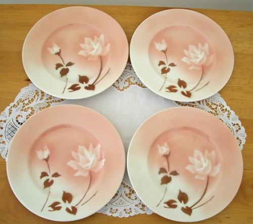 "Placos vintage Syracuse China SEÑORA ROSA MARIPOSA marfil antiguo 8" ~ conjunto de 4 ~ - Imagen 9 de 13