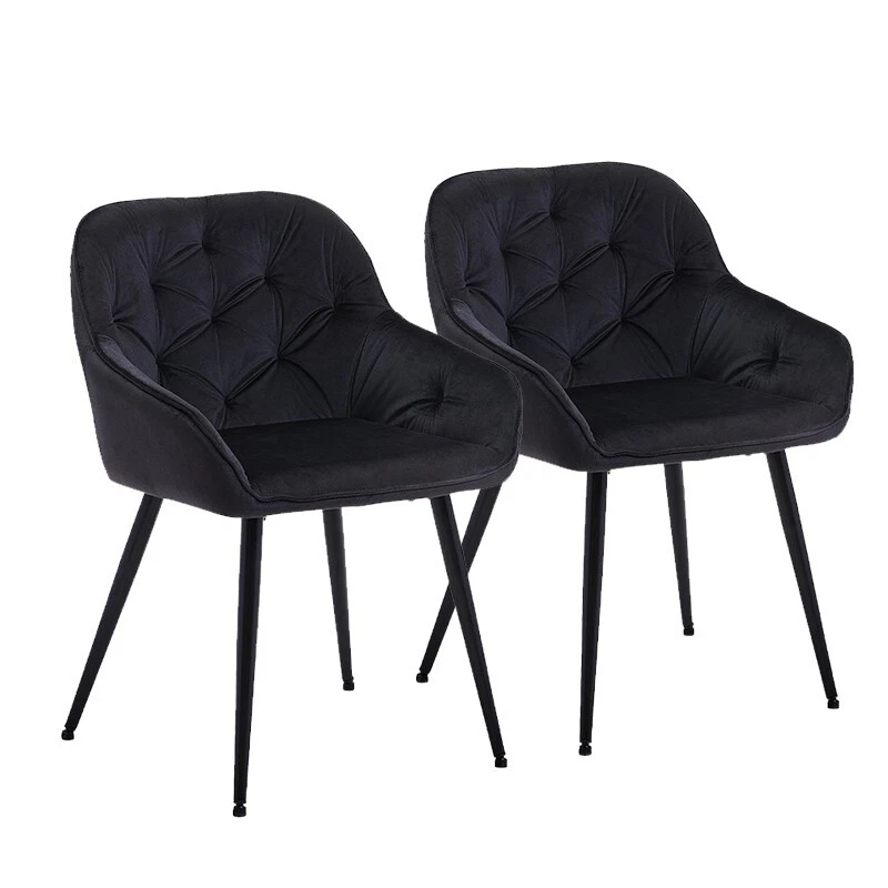 2* Schwarz Samt Esszimmerstuhl getuftet Design Esszimmer Stühle - Bild 2 von 4