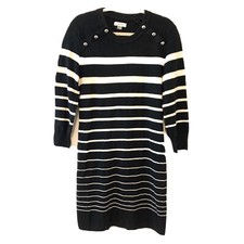 Calvin Klein Sweater Dress Womens Large Black White Stripe Ribbed