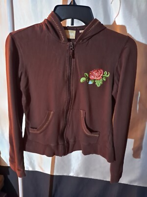 Personal Identity Jrs. Brown Top Stitch Zip Front Track Jacket Size Small