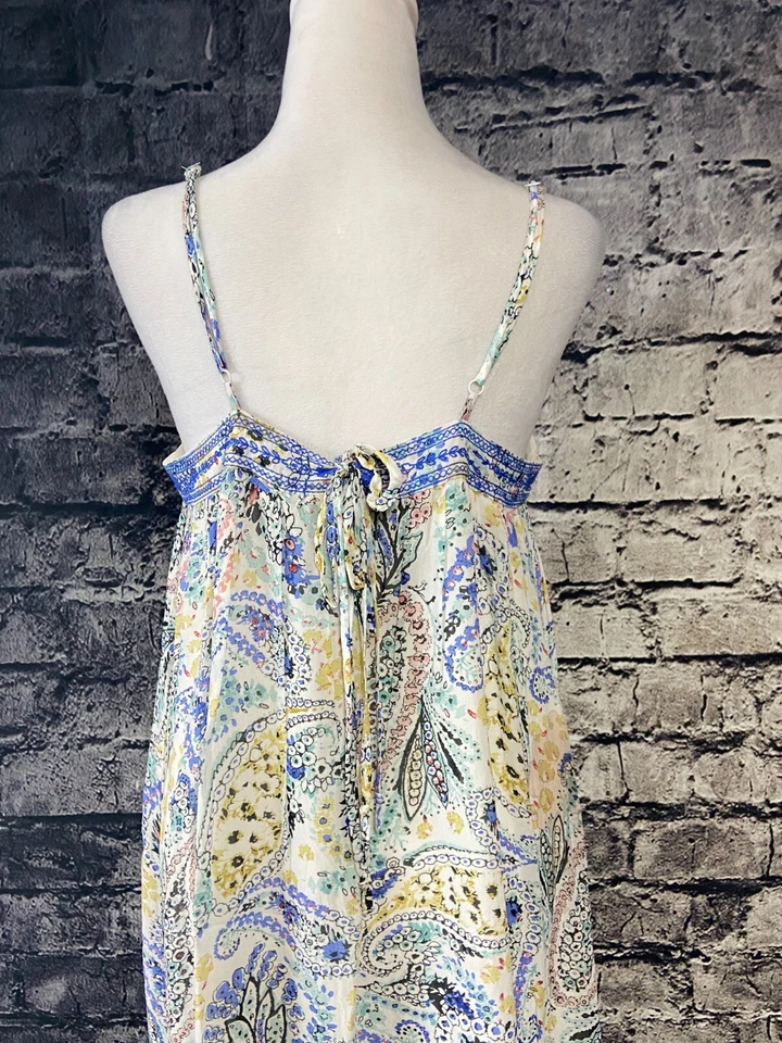 Lucky Brand Dress Medium White Blue Paisley Flowy Boho Casual Summer Beach - Image 3 of 4