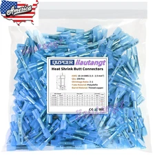 1000Pcs Heat Shrink Wire Connectors Butt Waterproof Seal Terminals Blue 16-14AWG