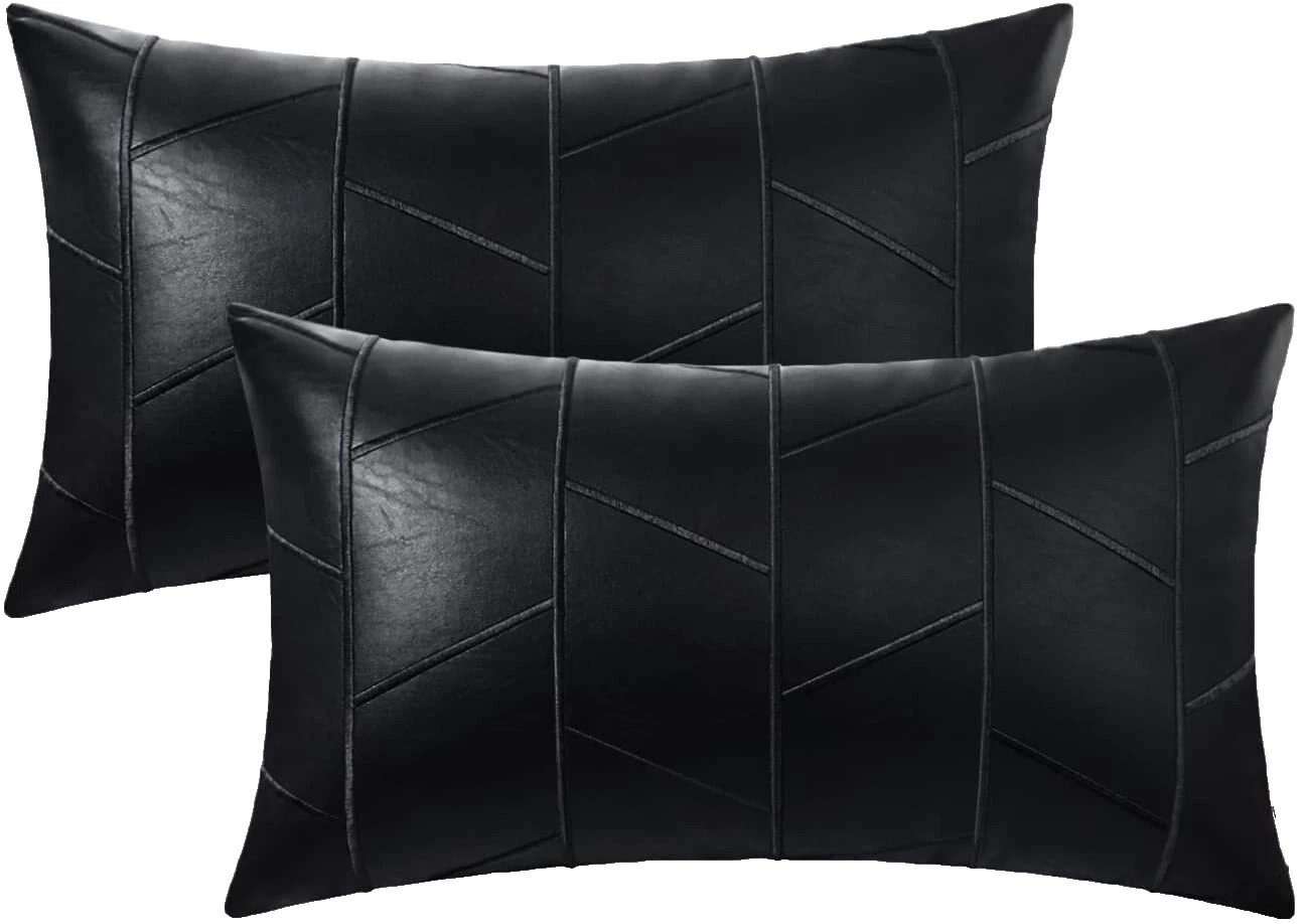 Almohadas geométricas de Cuero Negro Decoración para el Hogar