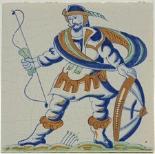 Vintage Hand-Painted Decorative Tile Antieke Saracen Fired Earth PLC C1970