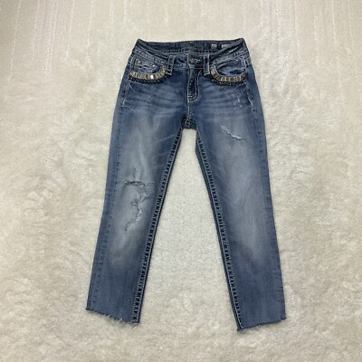 Miss Me Womens Size 27 Mid Rise Skinny Denim Blue Jeans Modified Cut Hem