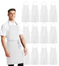 Apron 12 Pack Bulk White Aprons Perfect Kitchen Cooking Apron Chef Apron for ...