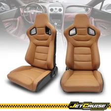 Universal Reclinable Big Style Racing Seat + Dual Slider x2 Brown PU Carbon