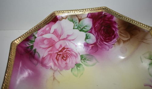 Antiguo Nippon Porcelana Cuenco Rosas Pintado a Mano Bordes Dorados - Picture 5 of 9