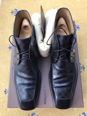 Louis Vuitton Leather Boots Shoes Damier Black Mens UK 9.5 US 10.5 EU 43.5