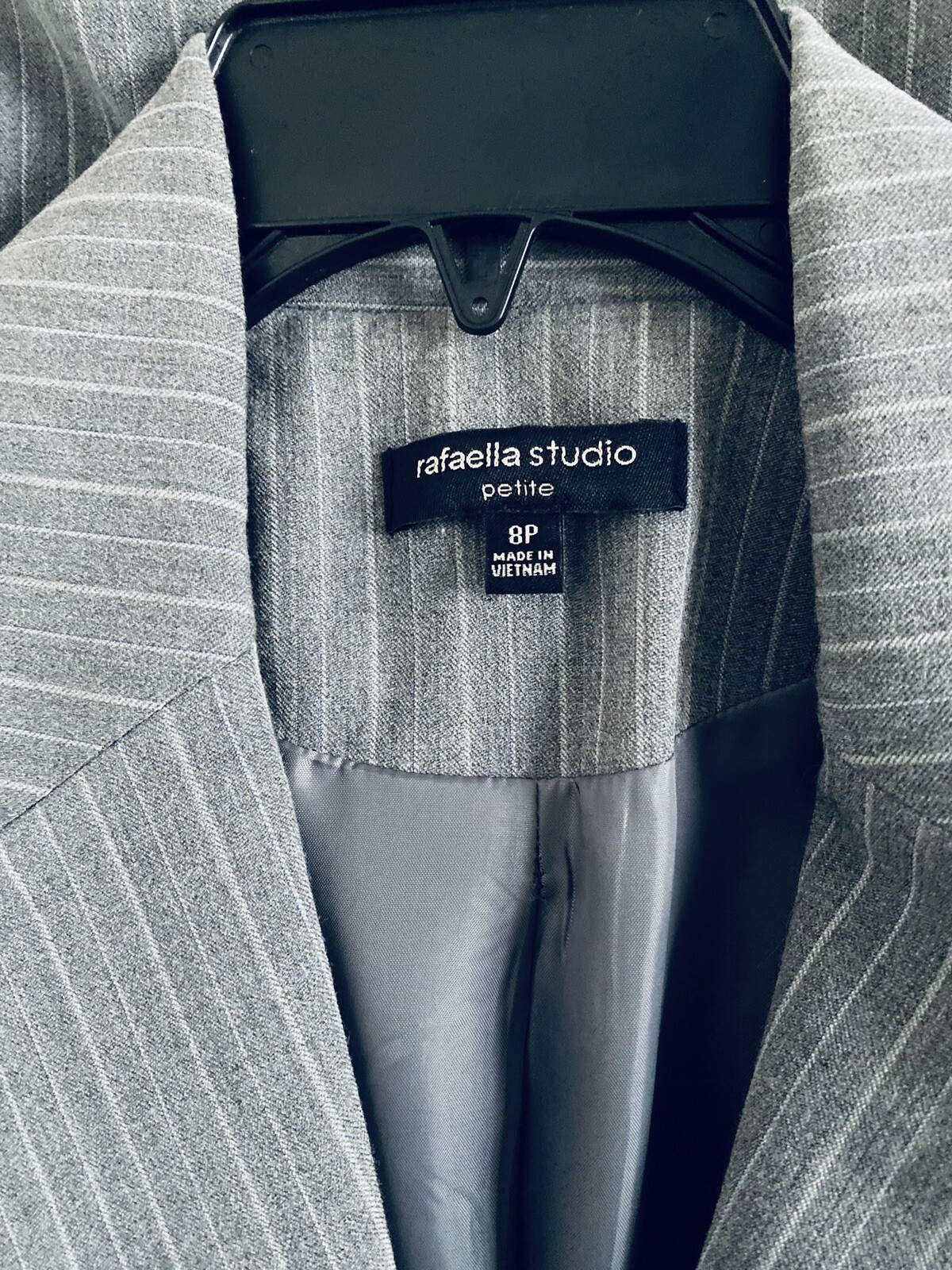 VTG Rafaella Studio Suit 2 Piece Skirt Set Gray Stripe Lined Women 8P Career 90s