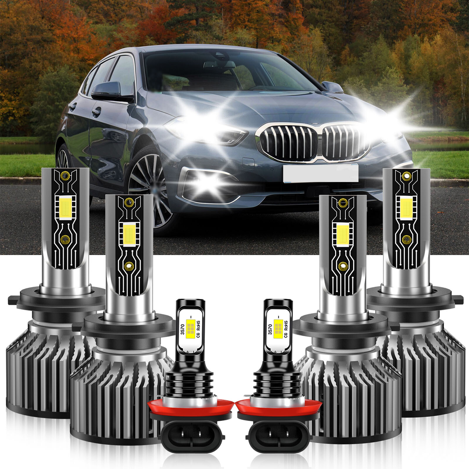 6x LED Headlight High Low Beam+ Fog Light Bulbs White For BMW 118i 2012-2019