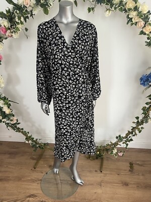 Wednesday's Girl Maternity Dress Midi Wrap Size 12 Black Floral