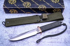 EK Knives Model 5/PG-5, Satin 440C, Green Paracord Wrap, Green Web Sheath