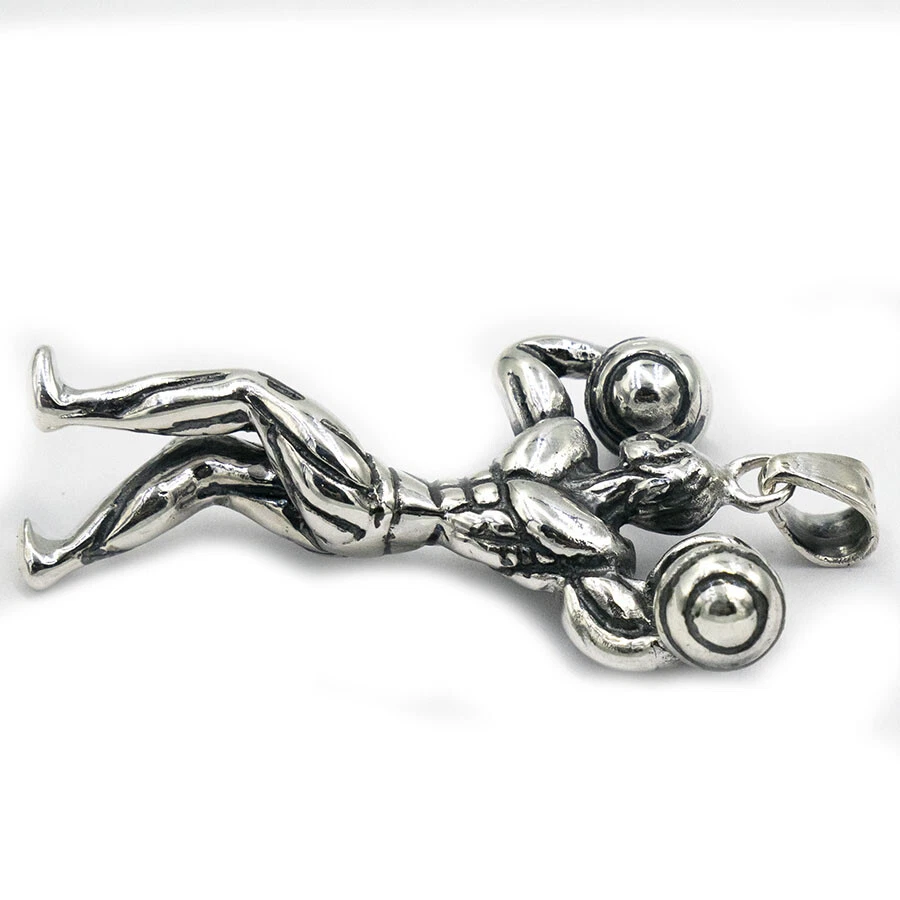 29g Culturista Gimnasio Mancuerna Levantador de Pesas Músculo 925 Colgante Plata de Ley Foto 4 de 4