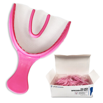 60 Full Arch Dental Impression Bite Registration Triple Trays Molding (Pink)