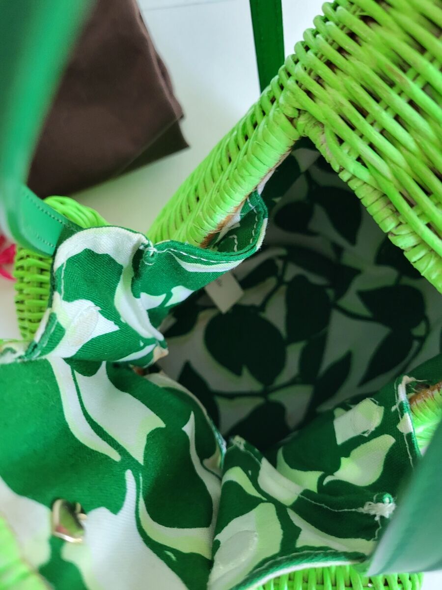 Kate Spade Wicker Novelty Bag Hand Painted Big Green Frog w Kate Spade Wicker Novelty Bag Hand Painted Big Green Frog w