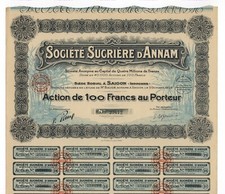 CUKIER - Sté. Sucrière d' Annam S.A., SAJGON – akcje, 100 franków, 1929!