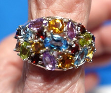 STERLING SILVER TOPAZ PERIDOT AMETHYST CLUSTER RING SIZE 7  5.4 GRAMS