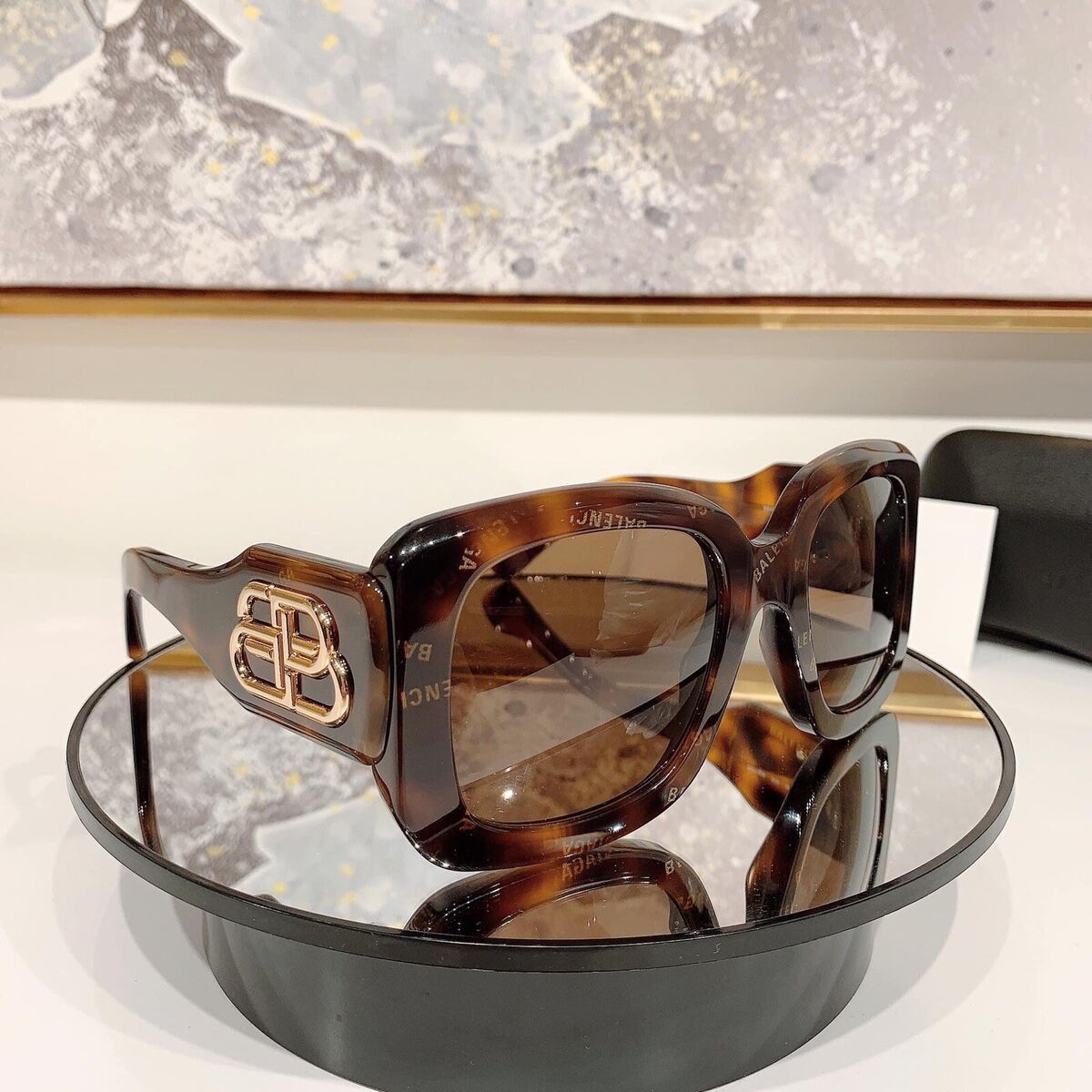 BALENCIAGA PARIS Square 0069 Brown Tortoise Fashion BB Logo
