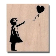 Mounted Rubber Stamp, Banksy Balloon Girl, Art Stamp,Child,Person,Mixed Media,sm