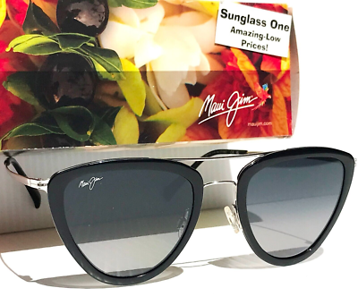 NEW Maui Jim HUNAKAI Gloss Black & Silver POLARIZED Grey Lens