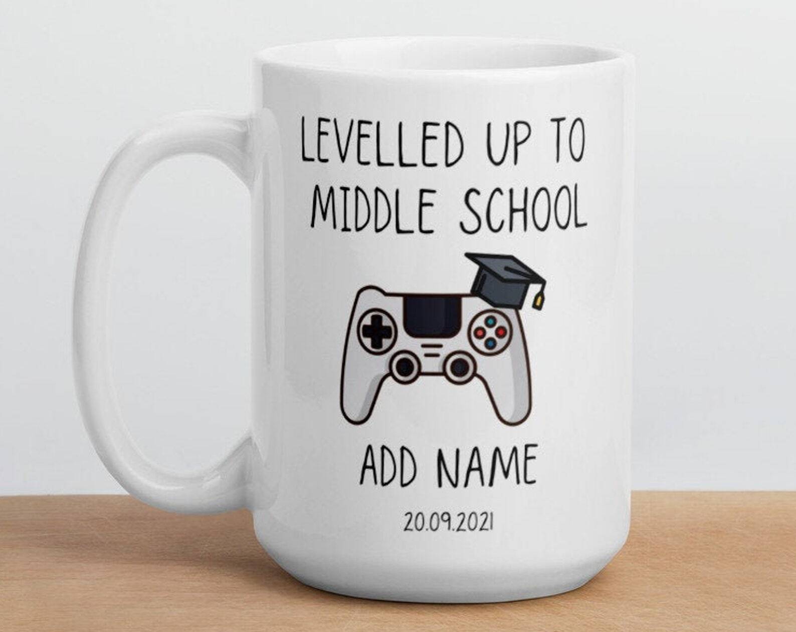 Personalised Levelled Up To Middle School Graduation Mug High School Mug