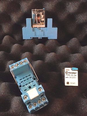 FINDER 55.34 RELAY 5A 250V  24VDC & 94.74.1 RELAY BASE (SOCKET) and DIODE MODULE