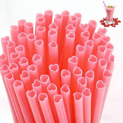50 Stück Rosa Herz Strohhalme mit Pinsel für Milchshakes Tee Saft