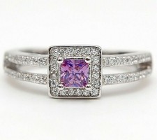 1CT Amethyst  White Topaz 925 Solid Sterling Silver Ring Sz 7 UB4-1