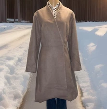 H by Halston Wrap Front Asymmetrical Hem Light Silver Mauve Midi Coat 12