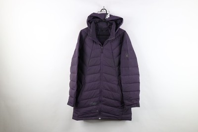 Spyder Womens L Distressed Duck Down Syrround Long Hooded Puffer Parka Jacket