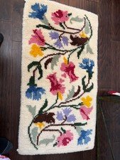 Vintage Hand Made American Hooked Rug Wool  Flowers  Floral 22" X 42"