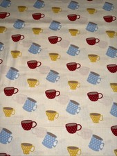 Dotted Coffee Cups on Cream Fabric Quilter s Showcase Cups 100 Cotton NEW