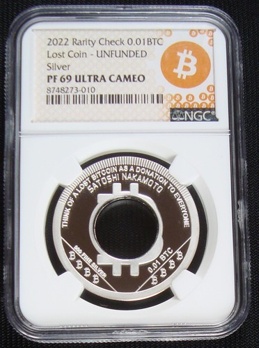 2022 Rarity Check Silver Unfunded "Lost Coin" 0.01 Bitcoin BTC NGC PF69 UCAM