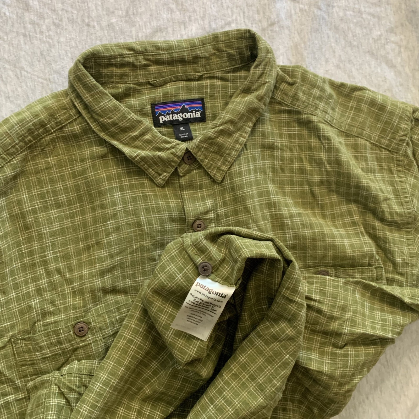 남성용 XL 파타고니아 피요르드 플란넬 반바지 (녹색/녹색 체크무늬) 2