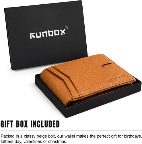 RUNBOX Geldbörse für Herren schmal RFID Leder 2 Ausweisfenster mit Geschenkbox A braun  - Bild 5 von 5