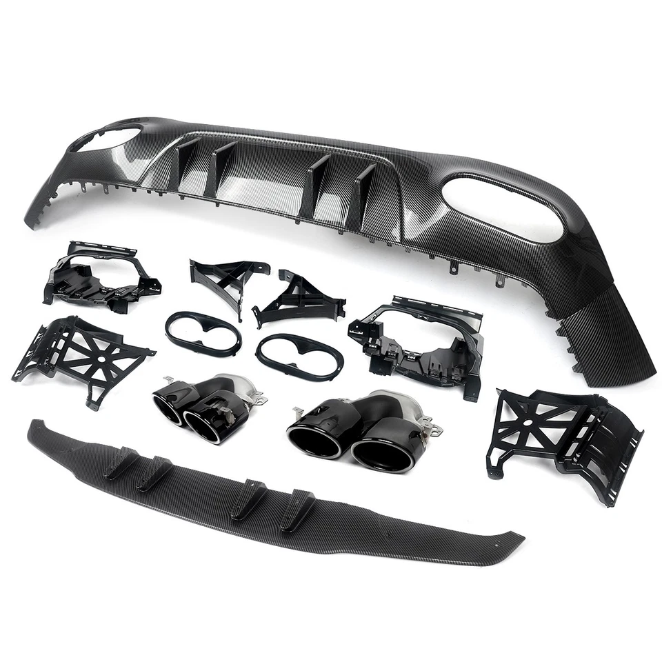 For Mercedes A-Class W177 A45 Look Rear Bumper Diffuser W/ Tailpipe Carbon Style Foto 3 de 4