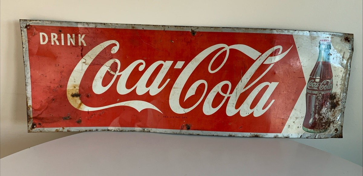 Original Mid Century Vintage Coca Cola Metal Sign Coke Advertising