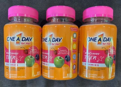 LOT OF 3 ONE A DAY VITACRAVES FOR HER VITAMINS GUMMY GUMMIES TEENS 60 CNT 02/26