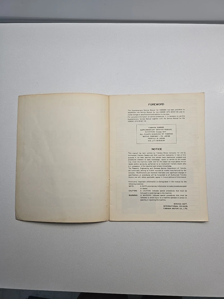 Yamaha XS650SE XS 650 1978 original manual de servicio complementario LIT-11616-00-91 Foto 4 de 4