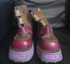 Vintage Destroy Plateau Stiefel Y2K Cyber Goth Rave Club Kid Leder Gr. 39