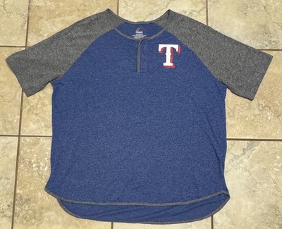 Texas Rangers Men s Blue & Gray Shirt XXL Short Sleeve MLB T Logo Majestic